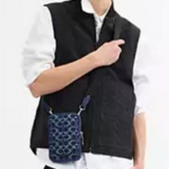 Coach Deep Blue Signature Denim Phone Bag, Wallet, Chain Triple Bundle, NWT - Picture 10 of 11